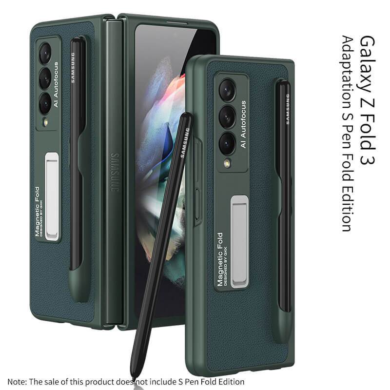Luxury Leather Cover With Pen Slot Holder For Samsung Galaxy Z Fold 3 5G - {{ shop_name}} varyfun