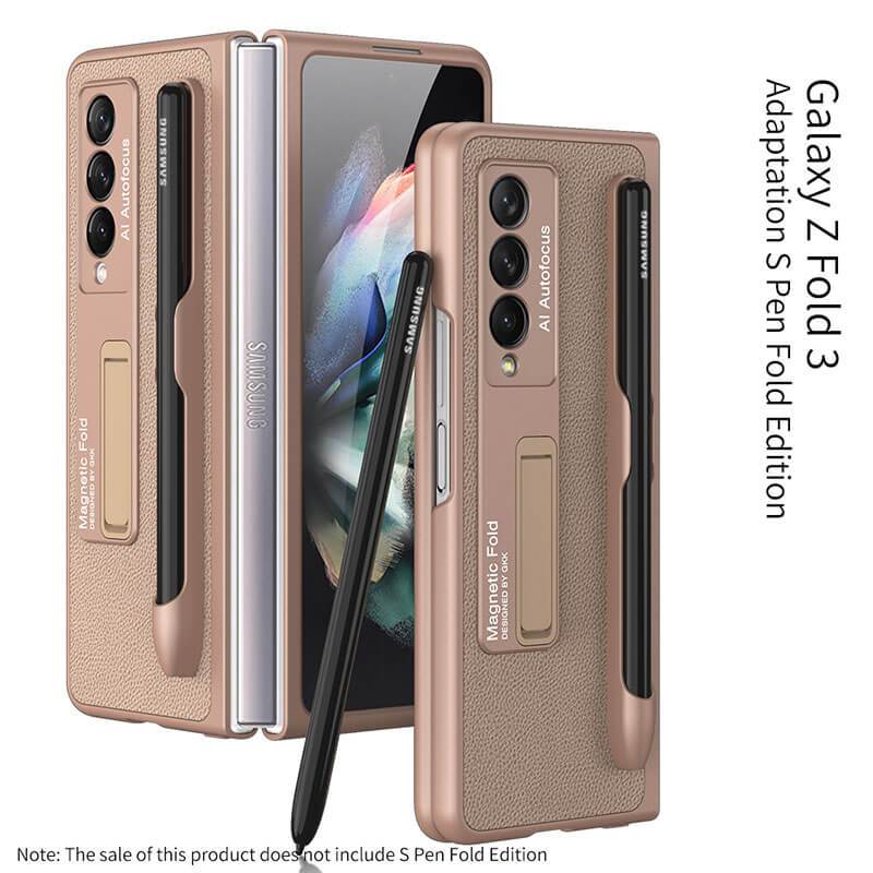 Luxury Leather Cover With Pen Slot Holder For Samsung Galaxy Z Fold 3 5G - {{ shop_name}} varyfun