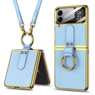 Luxury Leather Back Screen Tempered Glass Hard Frame Cover For Samsung Galaxy Z Flip4 Flip3 5G With Lanyard - {{ shop_name}} varyfun