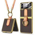 Luxury Leather Back Screen Tempered Glass Hard Frame Cover For Samsung Galaxy Z Flip4 Flip3 5G With Lanyard - {{ shop_name}} varyfun