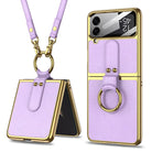Luxury Leather Back Screen Tempered Glass Hard Frame Cover For Samsung Galaxy Z Flip4 Flip3 5G With Lanyard - {{ shop_name}} varyfun