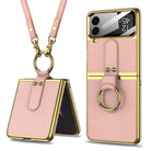 Luxury Leather Back Screen Tempered Glass Hard Frame Cover For Samsung Galaxy Z Flip4 Flip3 5G With Lanyard - {{ shop_name}} varyfun