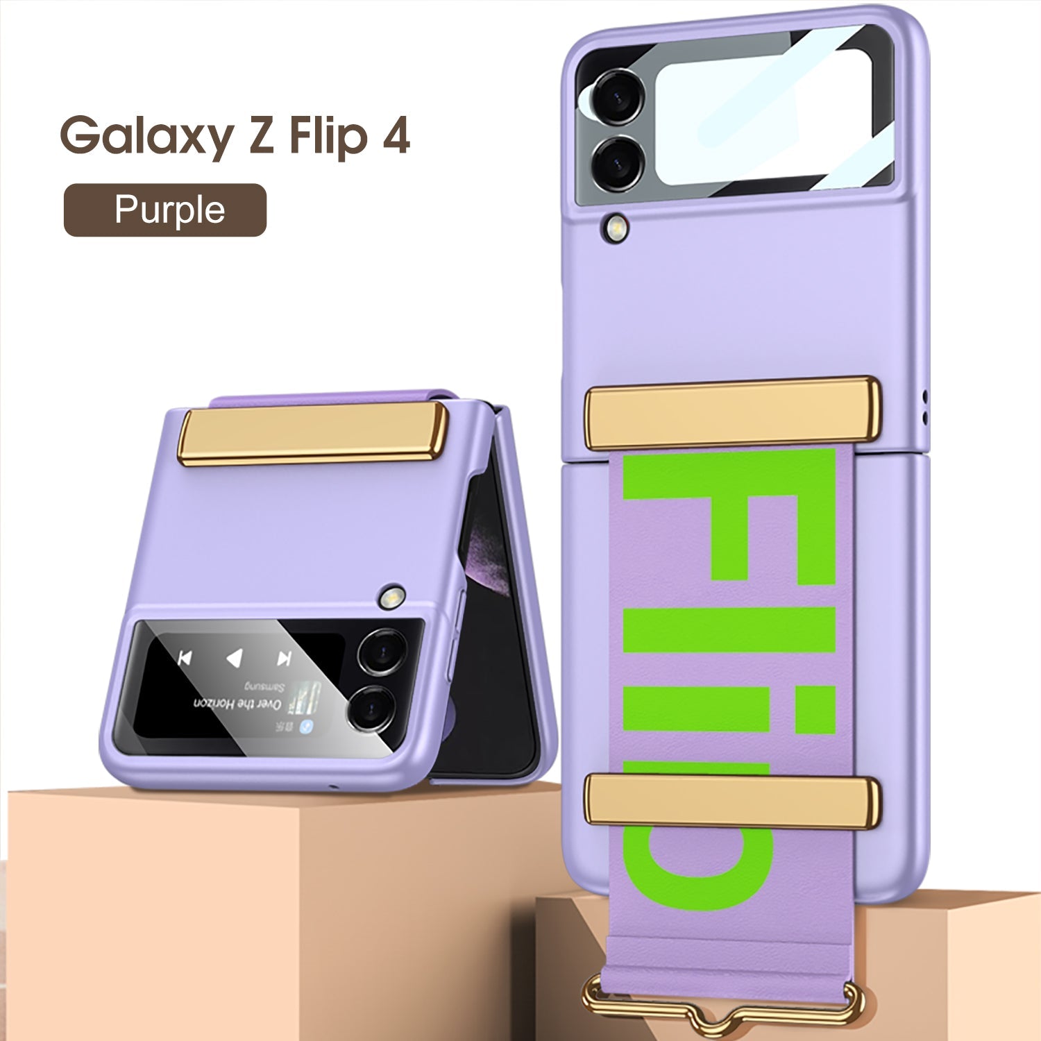 Wristband Ultra-thin Frosted Phone Case With Tempered Glass Protector For Samsung Galaxy Z Flip5 Flip4 Flip3 - mycasety2023 Mycasety