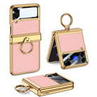 Electroplated Leather Magnetic Hinge Phone Case For Samsung Galaxy Z Flip4 Flip3 5G - {{ shop_name}} varyfun