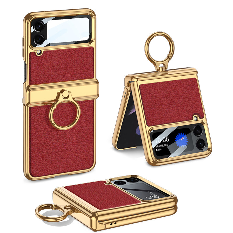 Electroplated Leather Magnetic Hinge Phone Case For Samsung Galaxy Z Flip4 Flip3 5G - {{ shop_name}} varyfun