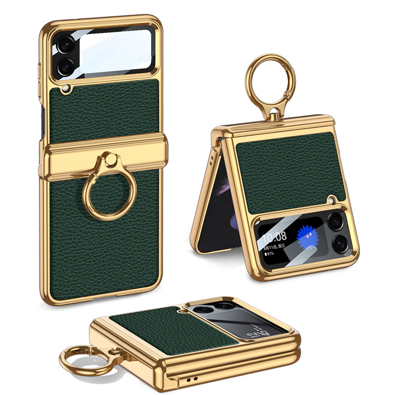 Electroplated Leather Magnetic Hinge Phone Case For Samsung Galaxy Z Flip4 Flip3 5G - {{ shop_name}} varyfun