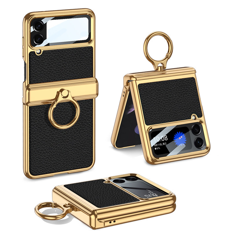 Electroplated Leather Magnetic Hinge Phone Case For Samsung Galaxy Z Flip4 Flip3 5G - {{ shop_name}} varyfun