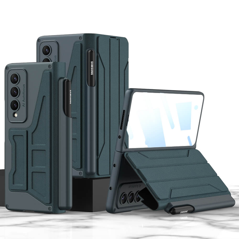 Leather Pen Holder Armor Case with Screen Protector For Samsung Galaxy Z Fold4 Fold5 5G - varyfun