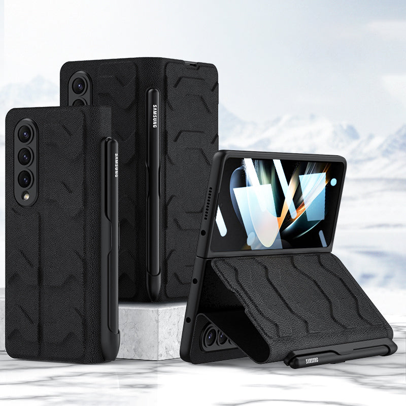 Leather Pen Holder Armor Case with Screen Protector For Samsung Galaxy Z Fold4 Fold5 5G - varyfun