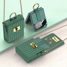 Luxury Leather Mini Phone Bag with Gold Chain For Samsung Galaxy Z Flip4 Flip3 5G - mycasety2023 Mycasety