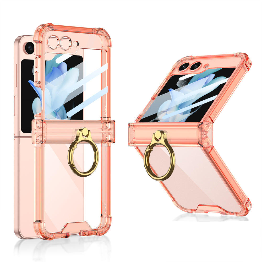 Soft Clear Airbag Ring Hinge Phone Case For Samsung Galaxy Z Flip5 Flip4 Flip3 - mycasety2023 Mycasety