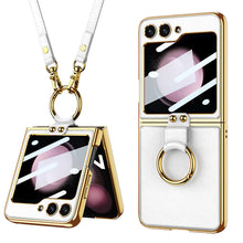 Load image into Gallery viewer, Luxury Leather Back Screen Tempered Glass Hard Frame Cover With Lanyard For Samsung Galaxy Z Flip5 Flip4 Flip3 - mycasety2023 Mycasety
