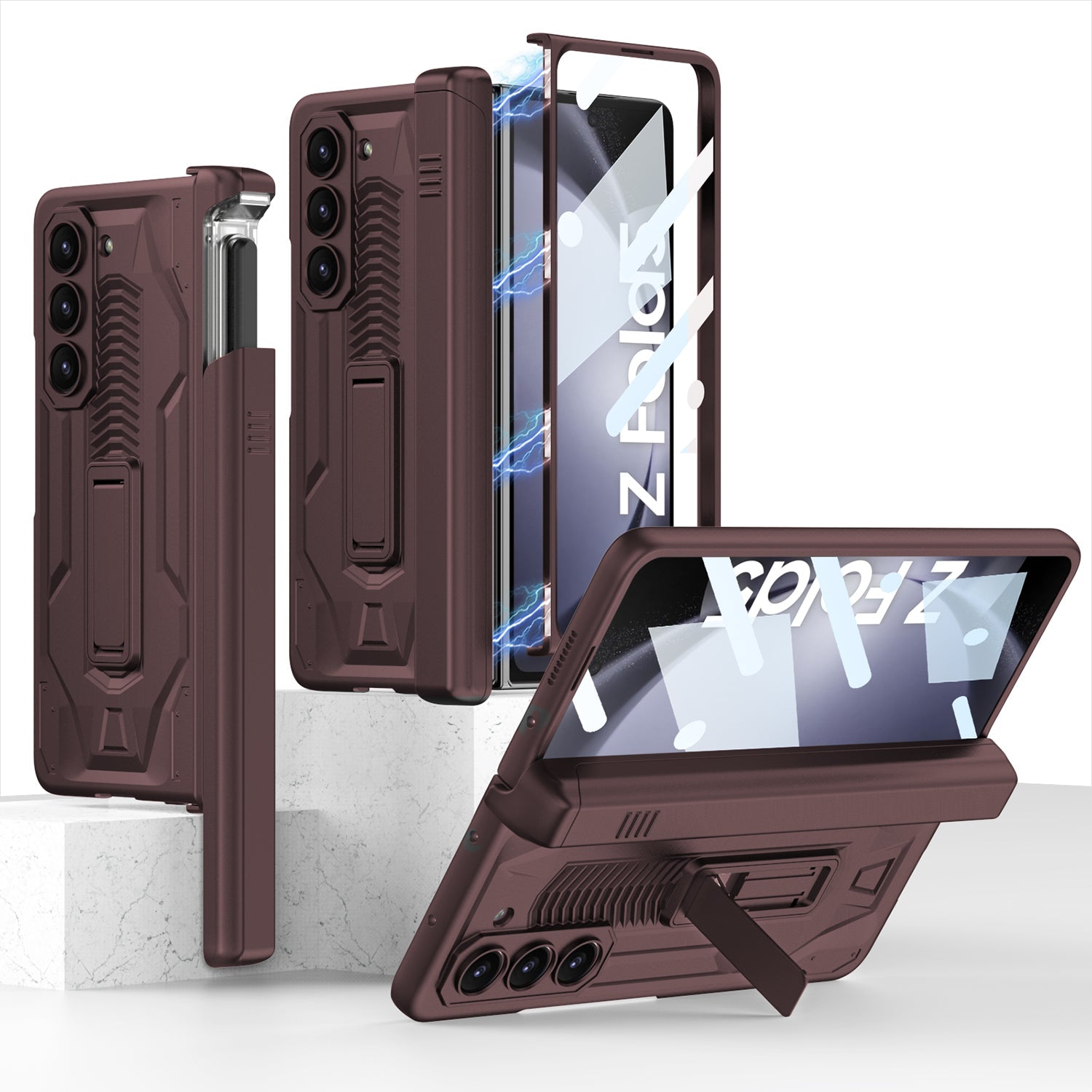 Armor All-included Magnetic Hinge Slide Pen Case Holder Phone Case With Back Screen Protector For Samsung Galaxy Z Fold3 Fold4 Fold5 - mycasety2023 Mycasety