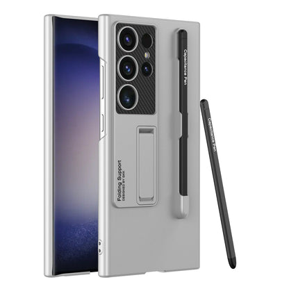 Frosted Invisible Bracket Protective Phone Case With Pen Box & Stylus For Samsung Galaxy S24 S23 Ultra Plus