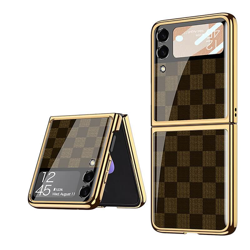 Luxury Grid Plating Frame Anti-knock Protection Glass Case For Samsung Galaxy Z Flip3 - {{ shop_name}} varyfun