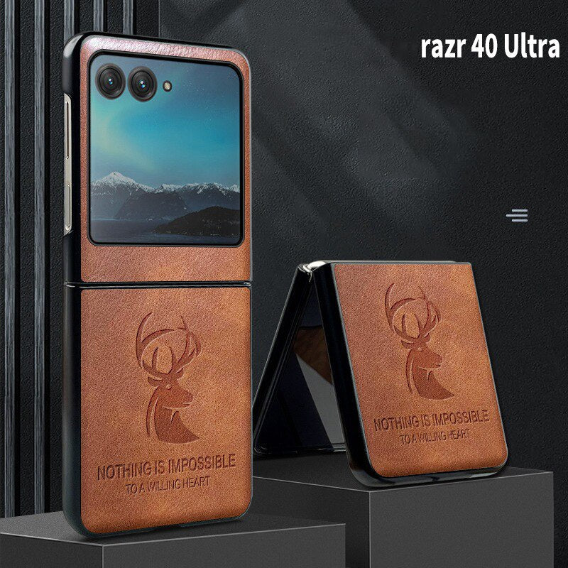 Case For Motorola Razr 40 Ultra Razr 2023 Auspicious Embossed Deer Head PU Leather Case Cover - {{ shop_name}} varyfun