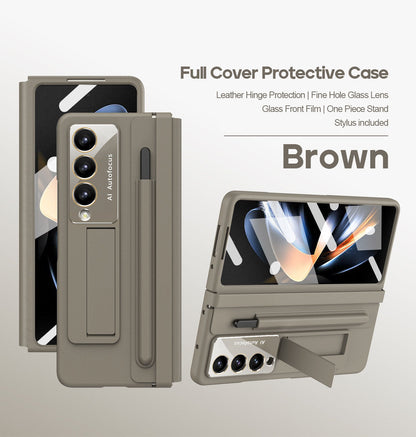 Leather Anti-fall Protective Pen Slot Phone Case With Front Protection Film & Stylus For Samsung Galaxy Z Fold5 Fold4