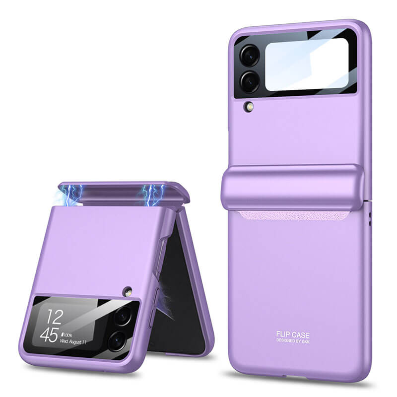 Magnetic Samsung Galaxy Z Flip5 Flip4 Flip3 Hinge Full Coverage Phone Case with Front Screen Tempered Glass Protector