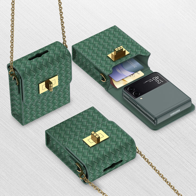 Luxury Leather Mini Phone Bag with Gold Chain For Samsung Galaxy Z Flip4 Flip3 5G - mycasety2023 Mycasety
