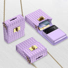 Luxury Leather Mini Phone Bag with Gold Chain For Samsung Galaxy Z Flip4 Flip3 5G - mycasety2023 Mycasety