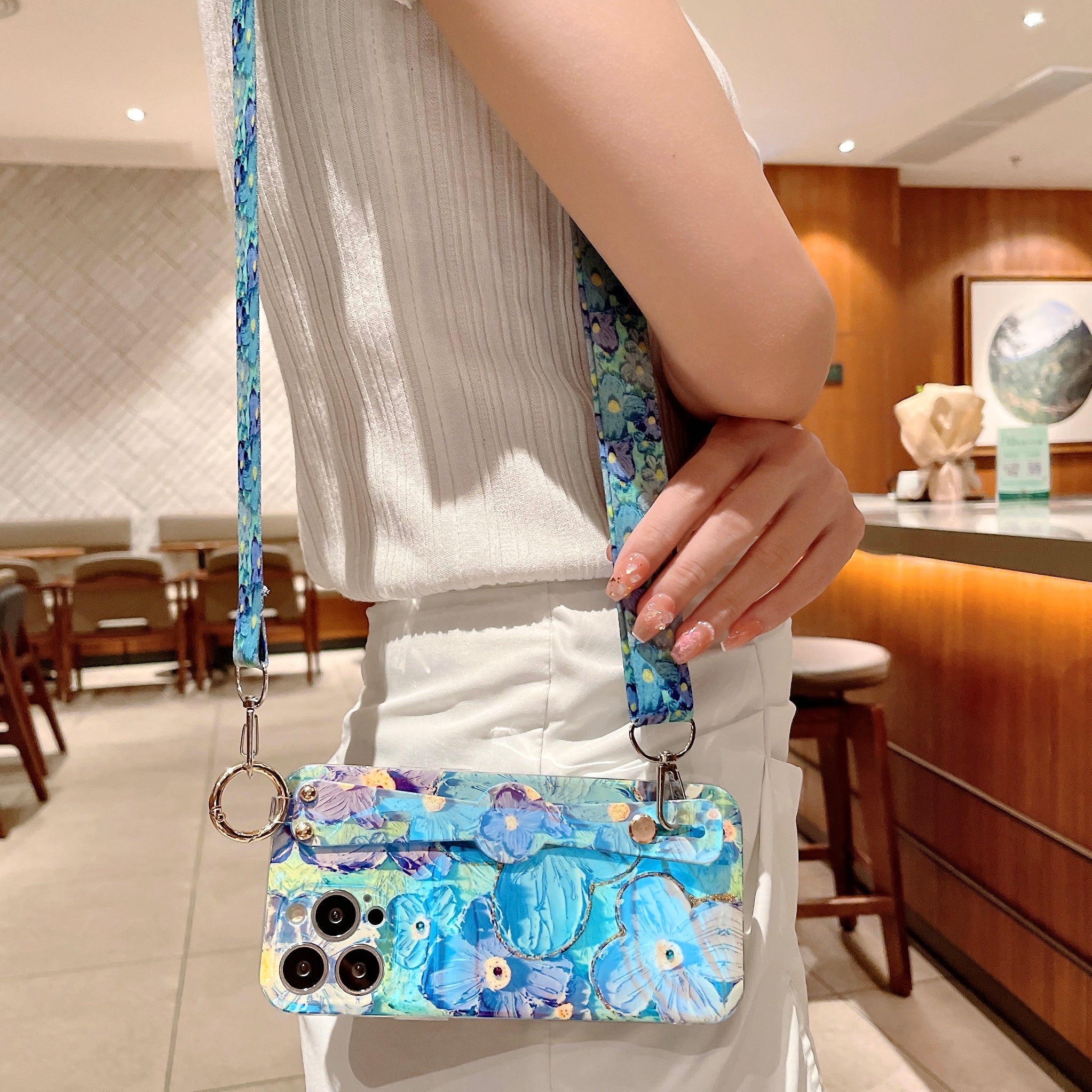 Purple Oil Painting Flower Wristband Holder With Lanyard Samsung Case - {{ shop_name}} varyfun