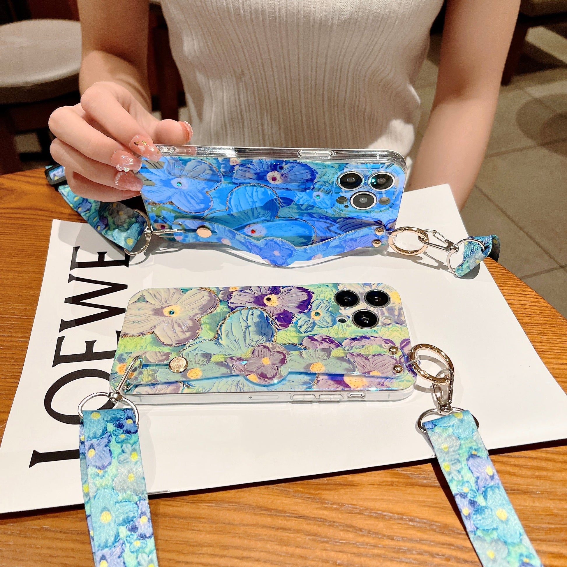 Purple Oil Painting Flower Wristband Holder With Lanyard Samsung Case - {{ shop_name}} varyfun