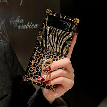Load image into Gallery viewer, Luxury Leopard Pattern Stripe Glitter Gold Square Case For Samsung Galaxy Z Flip4 Flip3 5G - {{ shop_name}} pphonecover
