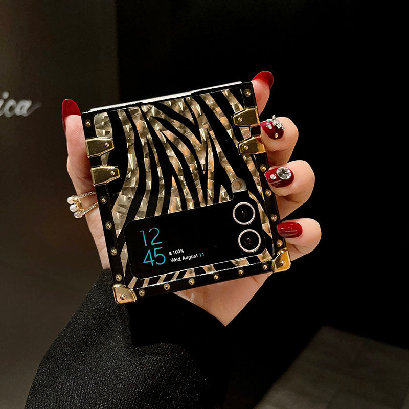 Luxury Leopard Pattern Stripe Glitter Gold Square Case For Samsung Galaxy Z Flip4 Flip3 5G - {{ shop_name}} pphonecover