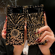 Load image into Gallery viewer, Luxury Leopard Pattern Stripe Glitter Gold Square Case For Samsung Galaxy Z Flip4 Flip3 5G - {{ shop_name}} pphonecover
