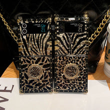 Load image into Gallery viewer, Luxury Leopard Pattern Stripe Glitter Gold Square Case For Samsung Galaxy Z Flip4 Flip3 5G - {{ shop_name}} pphonecover
