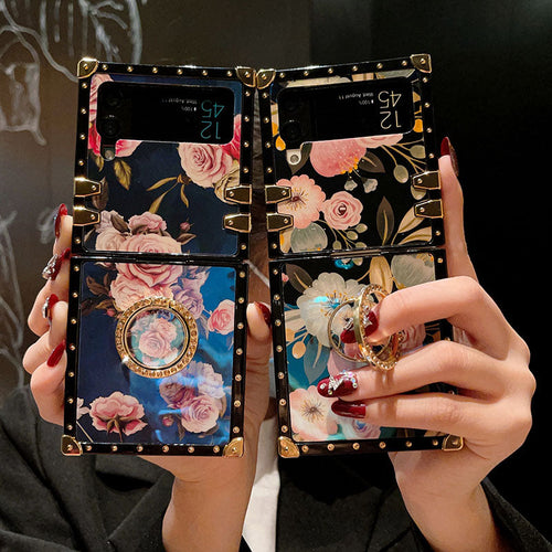 Stylish French Style Flower Ring Phone Case for Samsung Galaxy Z Flip4 Flip3 5G - {{ shop_name}} pphonecover