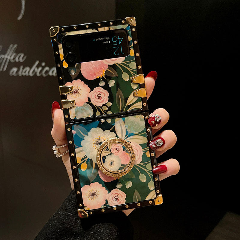 Stylish French Style Flower Ring Phone Case for Samsung Galaxy Z Flip4 Flip3 5G - {{ shop_name}} pphonecover