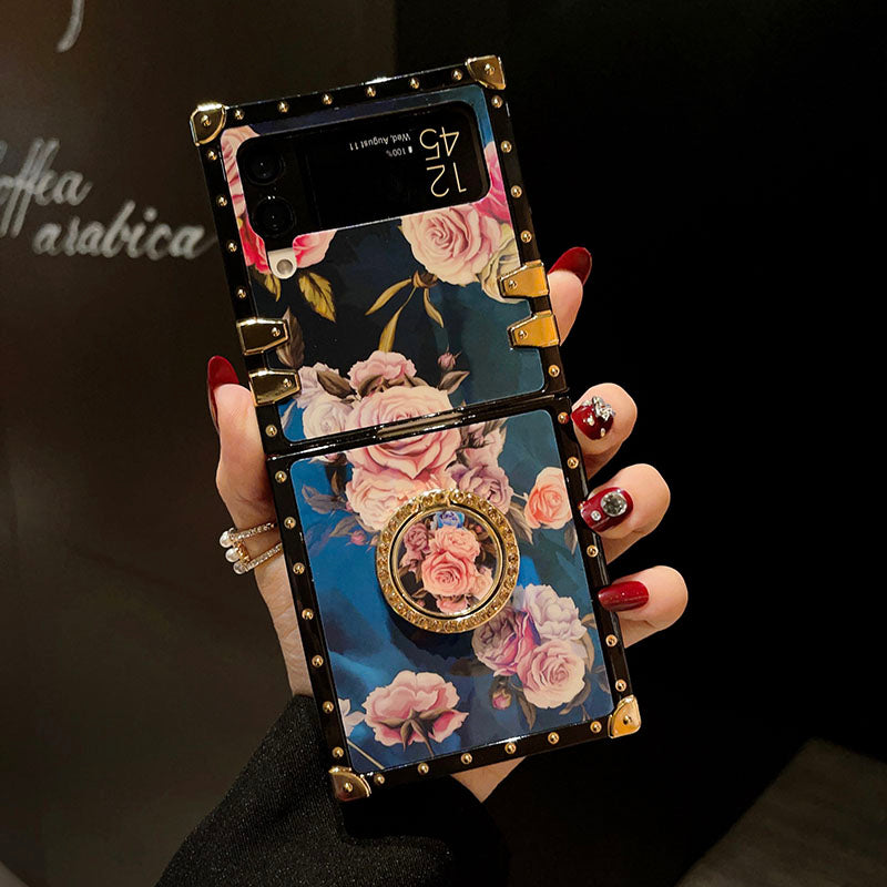 Stylish French Style Flower Ring Phone Case for Samsung Galaxy Z Flip4 Flip3 5G - {{ shop_name}} pphonecover