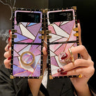 Luxury Rhombus Pattern Ring Holder Protective Case For Samsung Galaxy Z Flip4 Flip3 5G - {{ shop_name}} pphonecover