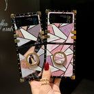 Luxury Rhombus Pattern Ring Holder Protective Case For Samsung Galaxy Z Flip4 Flip3 5G - {{ shop_name}} pphonecover