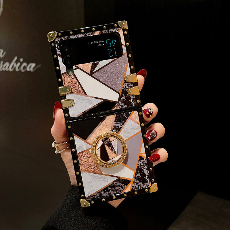 Luxury Rhombus Pattern Ring Holder Protective Case For Samsung Galaxy Z Flip4 Flip3 5G - {{ shop_name}} pphonecover