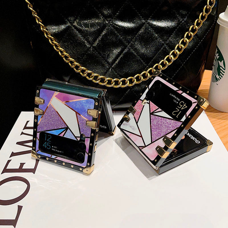 Luxury Rhombus Pattern Ring Holder Protective Case For Samsung Galaxy Z Flip4 Flip3 5G - {{ shop_name}} pphonecover