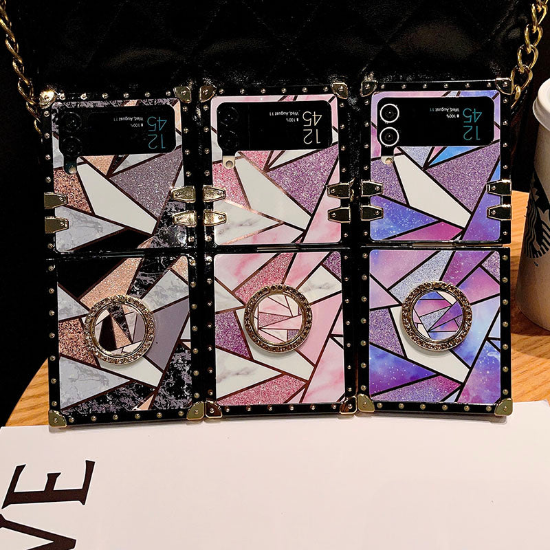 Luxury Rhombus Pattern Ring Holder Protective Case For Samsung Galaxy Z Flip4 Flip3 5G - {{ shop_name}} pphonecover