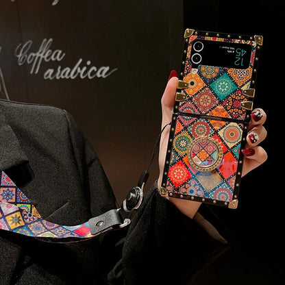 Retro Boho Style Ring Case With Lanyard for Samsung Galaxy Z Flip3 Flip4 5G - {{ shop_name}} pphonecover