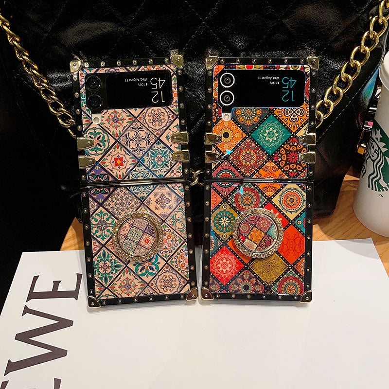Retro Boho Style Ring Case With Lanyard for Samsung Galaxy Z Flip3 Flip4 5G - {{ shop_name}} pphonecover