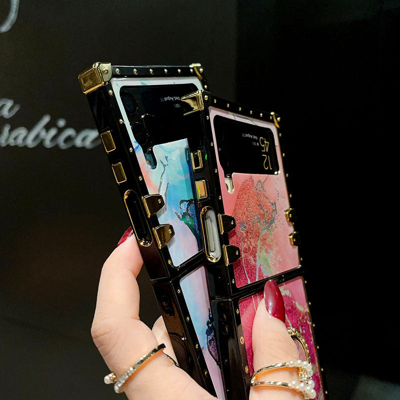 Luxury Laser Marble Pattern Ring Holder Protective Case For Samsung Galaxy Z Flip4 Flip3 5G - {{ shop_name}} pphonecover