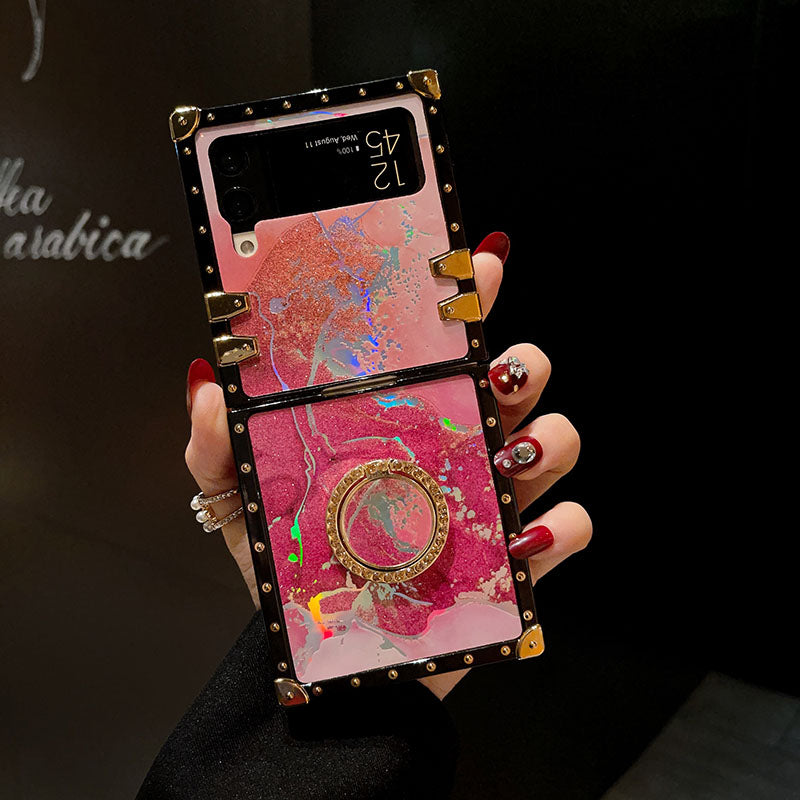 Luxury Laser Marble Pattern Ring Holder Protective Case For Samsung Galaxy Z Flip4 Flip3 5G - {{ shop_name}} pphonecover