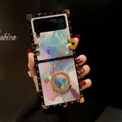 Luxury Laser Marble Pattern Ring Holder Protective Case For Samsung Galaxy Z Flip4 Flip3 5G - {{ shop_name}} pphonecover