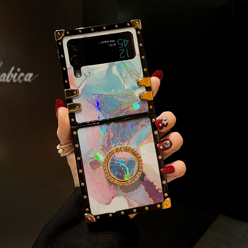Luxury Laser Marble Pattern Ring Holder Protective Case For Samsung Galaxy Z Flip4 Flip3 5G - {{ shop_name}} pphonecover