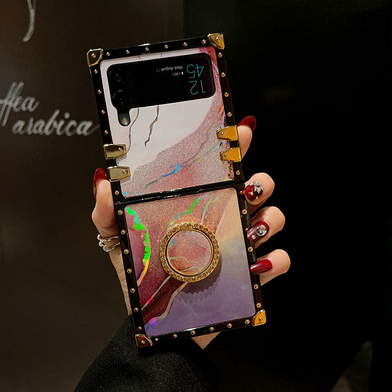 Luxury Laser Marble Pattern Ring Holder Protective Case For Samsung Galaxy Z Flip4 Flip3 5G - {{ shop_name}} pphonecover
