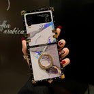 Luxury Laser Marble Pattern Ring Holder Protective Case For Samsung Galaxy Z Flip4 Flip3 5G - {{ shop_name}} pphonecover