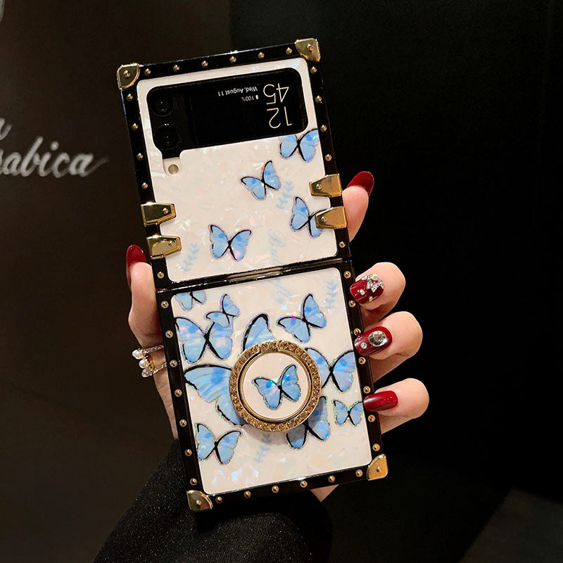 Luxury Butterfly Pattern Ring Holder Protective Case For Samsung Galaxy Z Flip4 Flip3 5G - {{ shop_name}} pphonecover