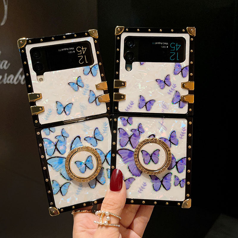 Luxury Butterfly Pattern Ring Holder Protective Case For Samsung Galaxy Z Flip4 Flip3 5G - {{ shop_name}} pphonecover