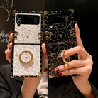 Luxury Brand Camellia Gold Plating Square Case For Samsung Galaxy Z Flip4 Flip3 5G - {{ shop_name}} pphonecover