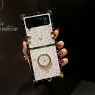 Luxury Brand Camellia Gold Plating Square Case For Samsung Galaxy Z Flip4 Flip3 5G - {{ shop_name}} pphonecover